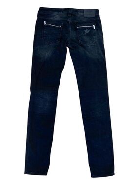 Rihanna x Armani Jeans Black Y2K Zip Detail Dusty Denim Jeans Size 29